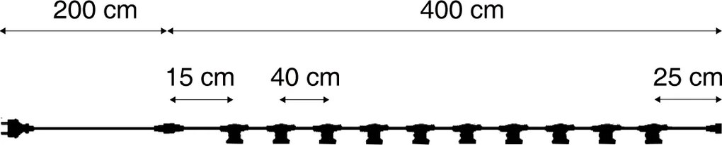 Свързващи се черни празнични светлини с щепсел 6m вкл. E27 10-лампи IP44 - Lubber