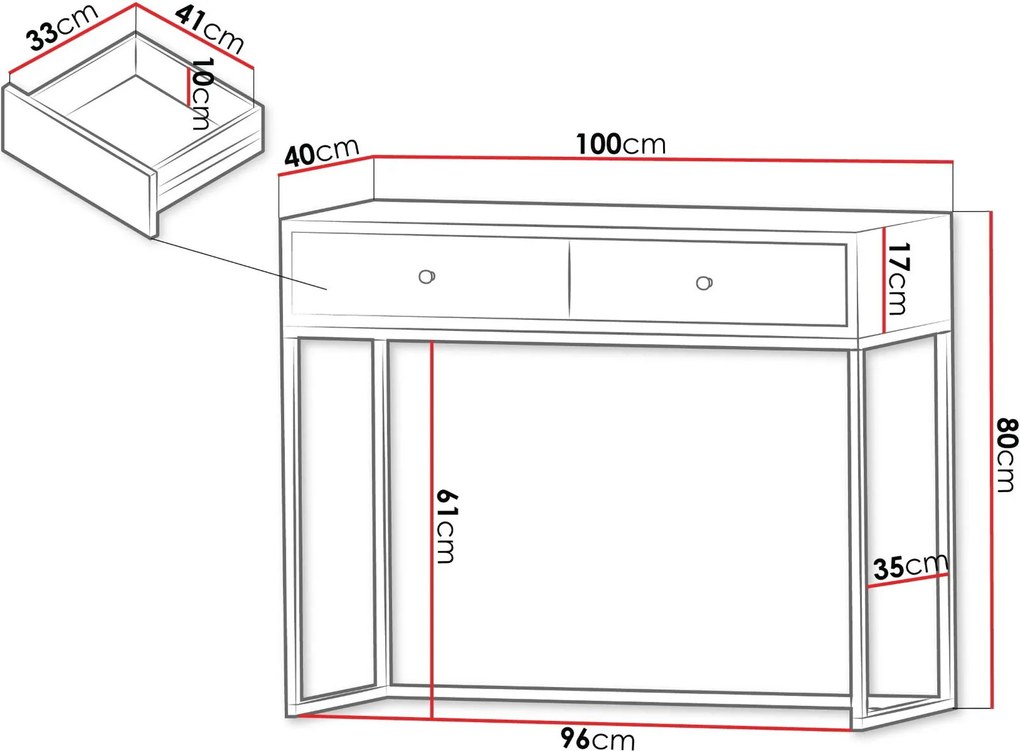Тоалетка Esipix-Черно-черно гланцирано чекмедже