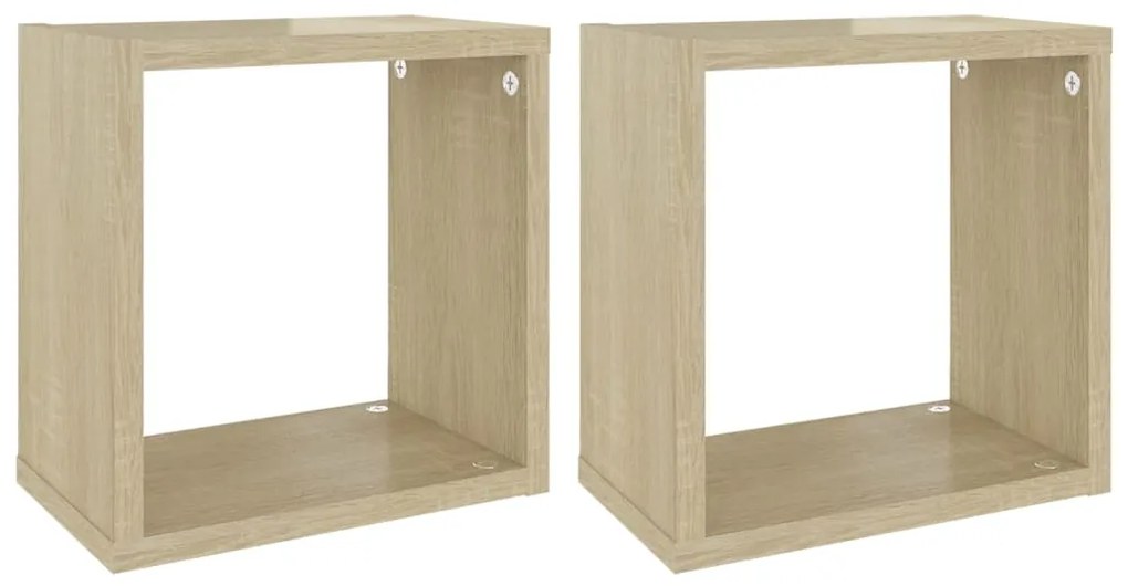 807034 vidaXL Стенни кубични рафтове, 2 бр, дъб сонома, 26x15x26 см