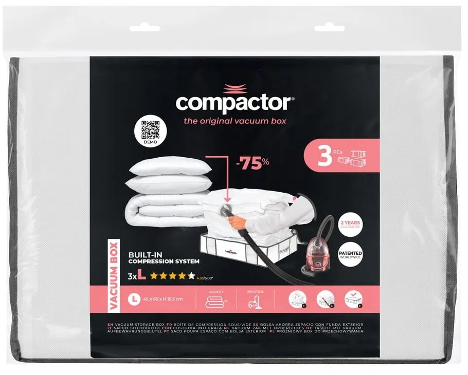 Вакуумни подсилени текстилни кутии за съхранение на дрехи в комплект 3 бр. 45x65x15,5 cm Life – Compactor