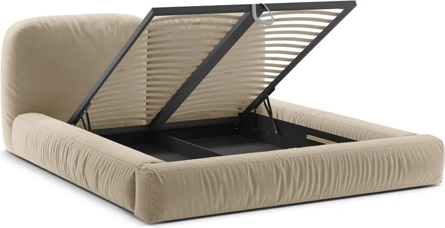 Бежово двойно легло 200x200 cm тапицирано с място за съхранение с включена подматрачна рамка Martina – Micadoni