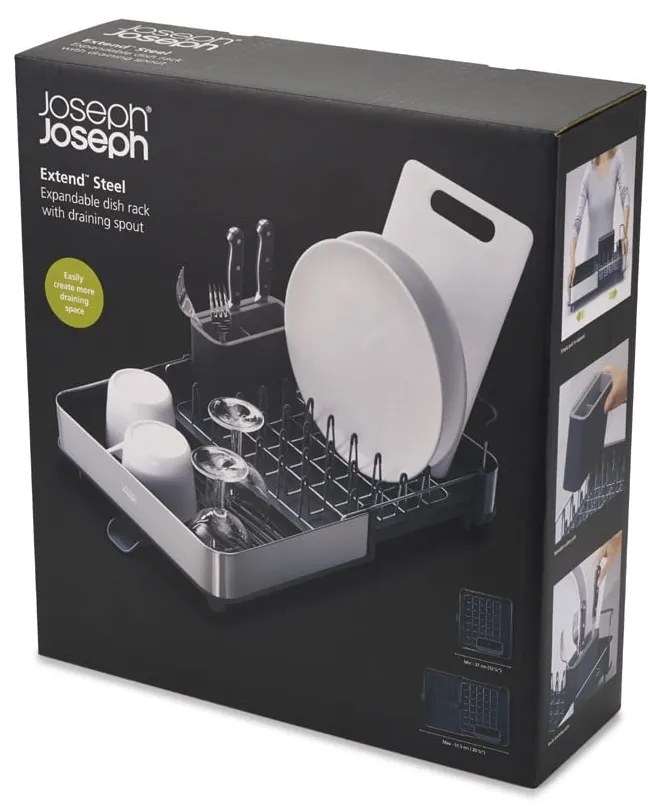 Тъмносива регулируема тавичка за оттичане от неръждаема стомана 36x32 cm Extend Steel – Joseph Joseph