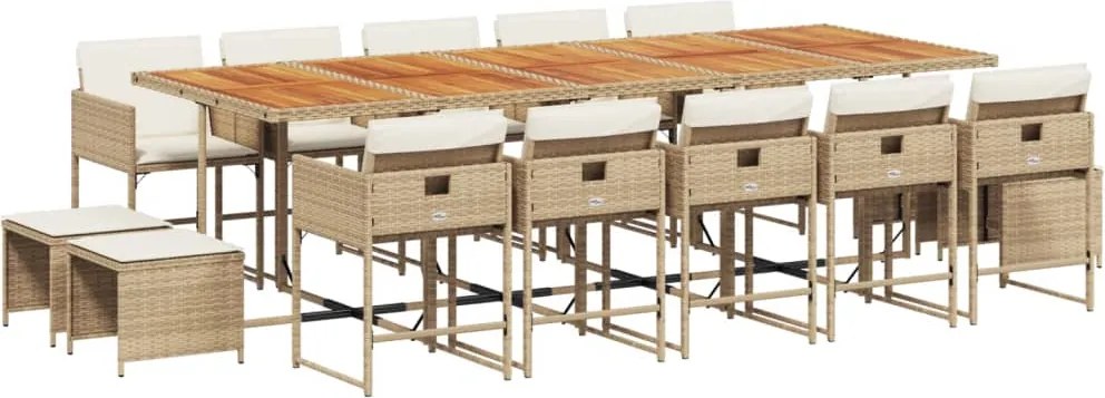 3211360 vidaXL Градински комплект с възглавници 15 части бежов полиратан