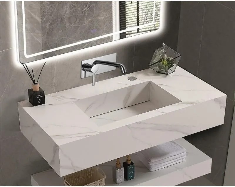 Мивка за баня PIETRA ICL 12049/100W БЕЗ ОТВОР, стенен монтаж, кварц, бял мат, 100x50x18см