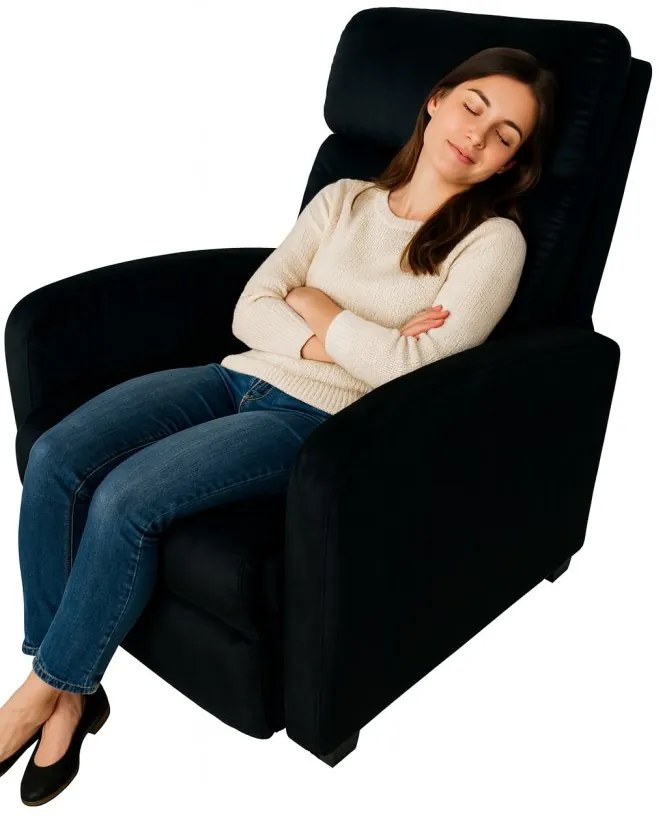 Стилен фотьойл с накланяне от черно кадифе