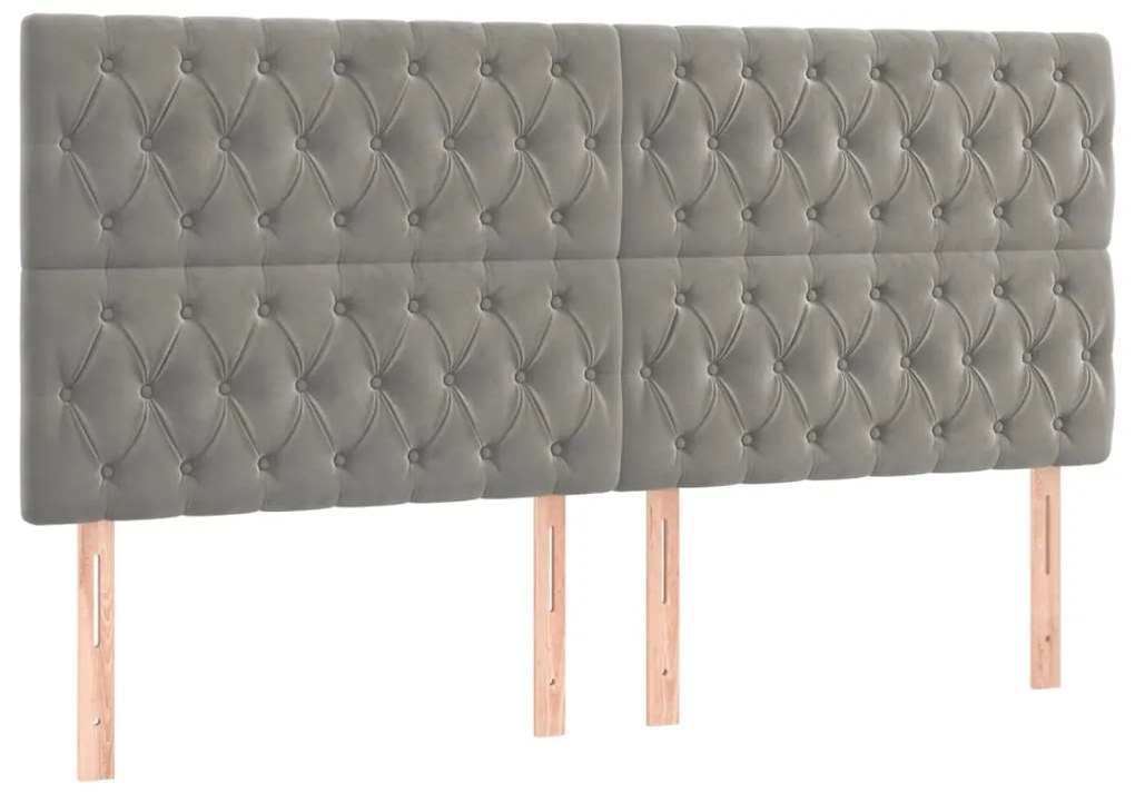 3116734 vidaXL Табла за легло, светло сива, 200x7x118/128 см, кадифе