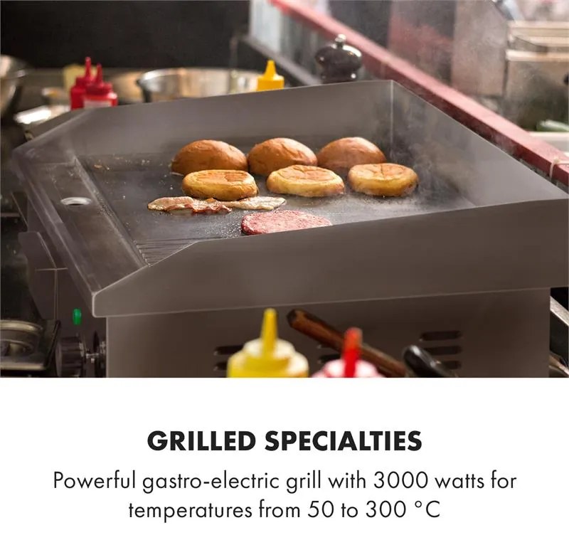 Klarstein Grillmeile 3000GR, електрическа скара, 3000 W, плоча за скара, 54.5 x 35 см, гладка/ребра