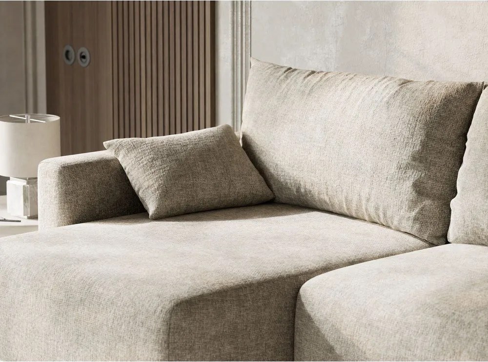 Бежов шенилов сгъваем/с място за съхранение ъглов диван (ляв ъгъл) Leon – Maison de Rêve