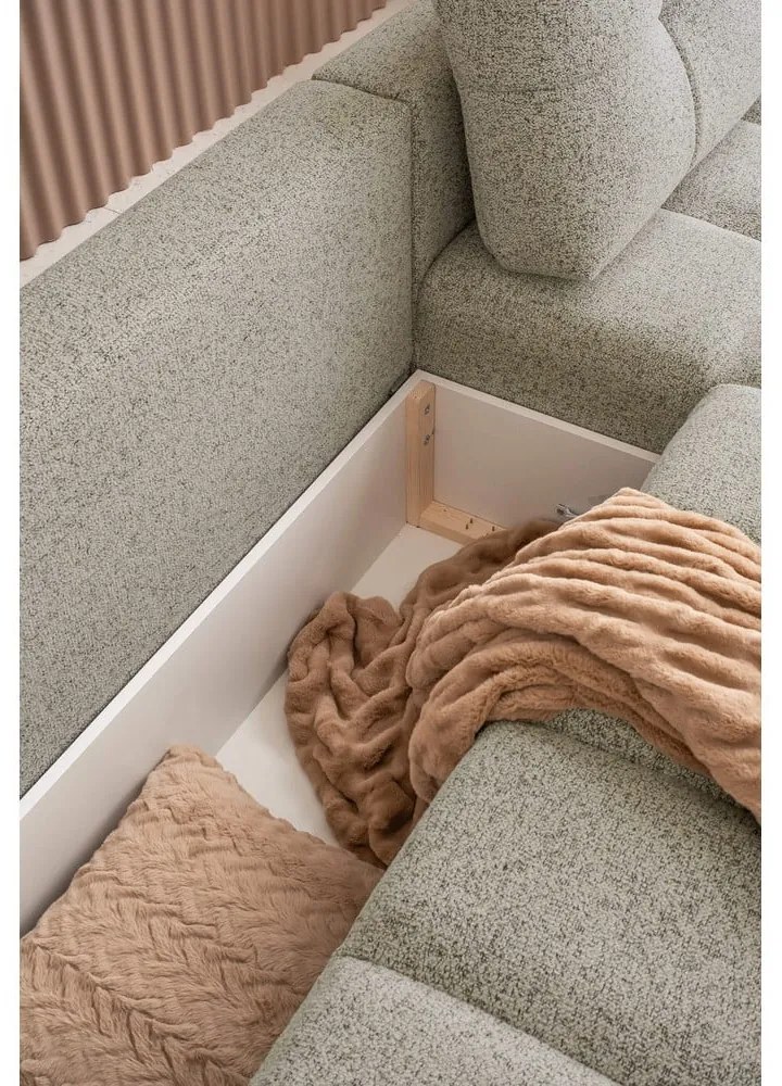 Светлокафяв разтегателен модулен ъглов диван с място за съхранение (десен ъгъл) Lulu – Miuform