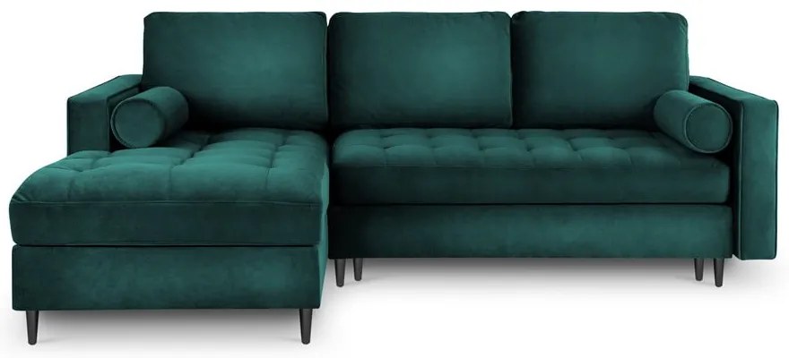 Ъглов разтегателен диван от кадифе в петролено зелено, ляв ъгъл Santo - Milo Casa