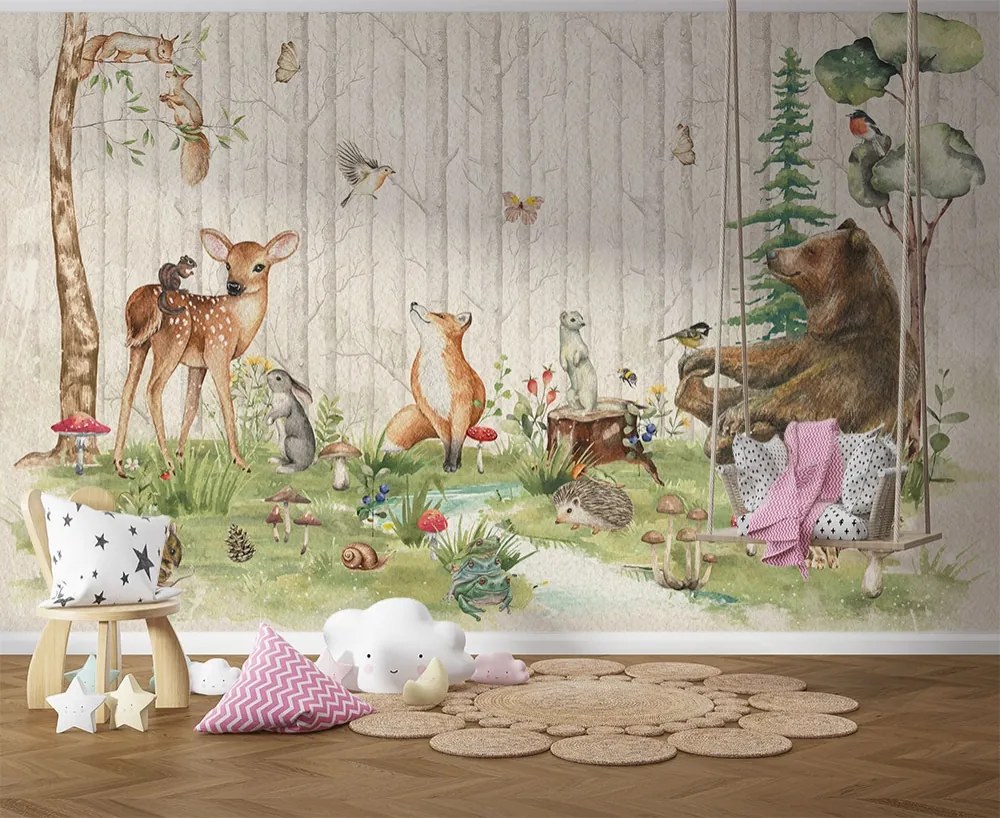 Фототапет за детска стая с мечка и горски животни – Woodland Friends