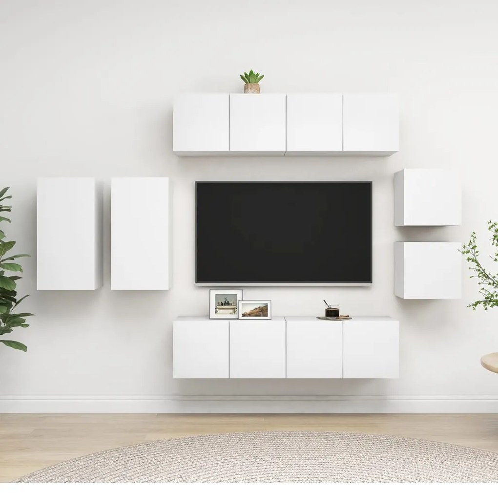 3078704 vidaXL Комплект ТВ шкафове от 8 части, бял, инженерно дърво