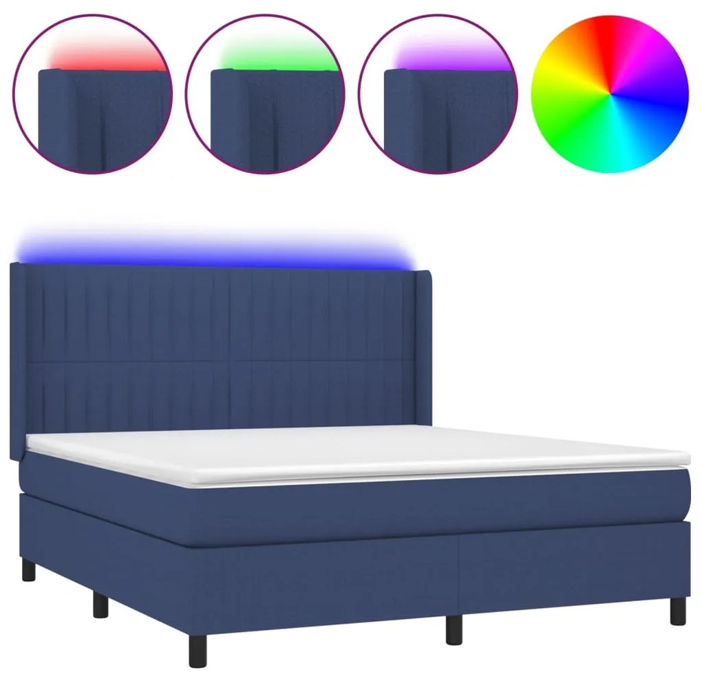 3138491 vidaXL Боксспринг легло с матрак и LED, синьо, 160x200 см, плат