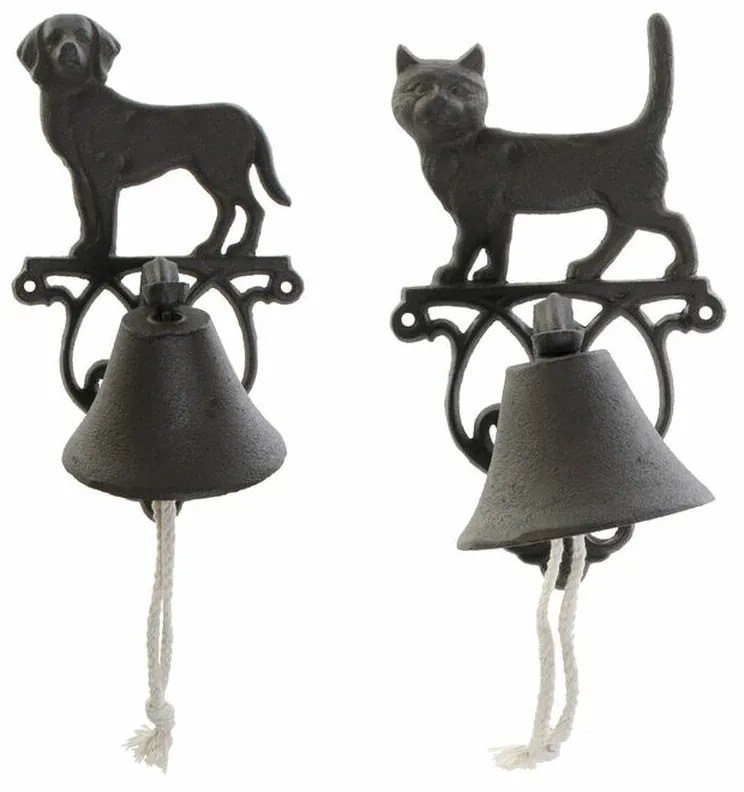 Звънец DKD Home Decor Котка Куче Кафяв Тъмно сив Въже Желязо 14 x 15 x 24 cm (2 броя)
