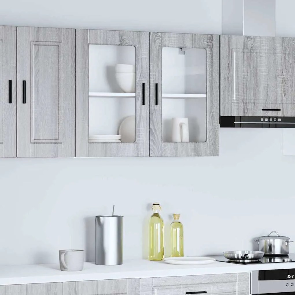 854093 vidaXL Кухненски стенен шкаф със стъклена врата Porto сив сонома