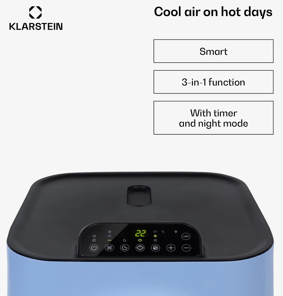 Klarstein Kraftwerk Smart 12K, мобилен климатик, 3 в 1, 12 000 BTU, контрол чрез приложение, дистанионно