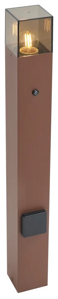 Индустриална външна стълбова лампа ръждивокафява с димно стъкло 70 см със сензор за здрач IP44 - Denmark