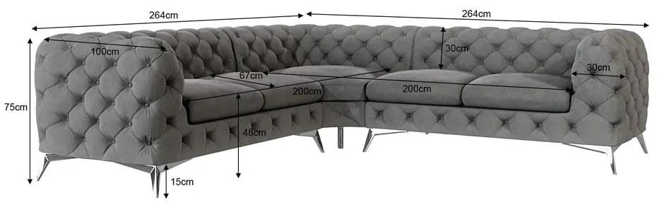 Сив кадифен ъглов диван Chelsea – Ropez