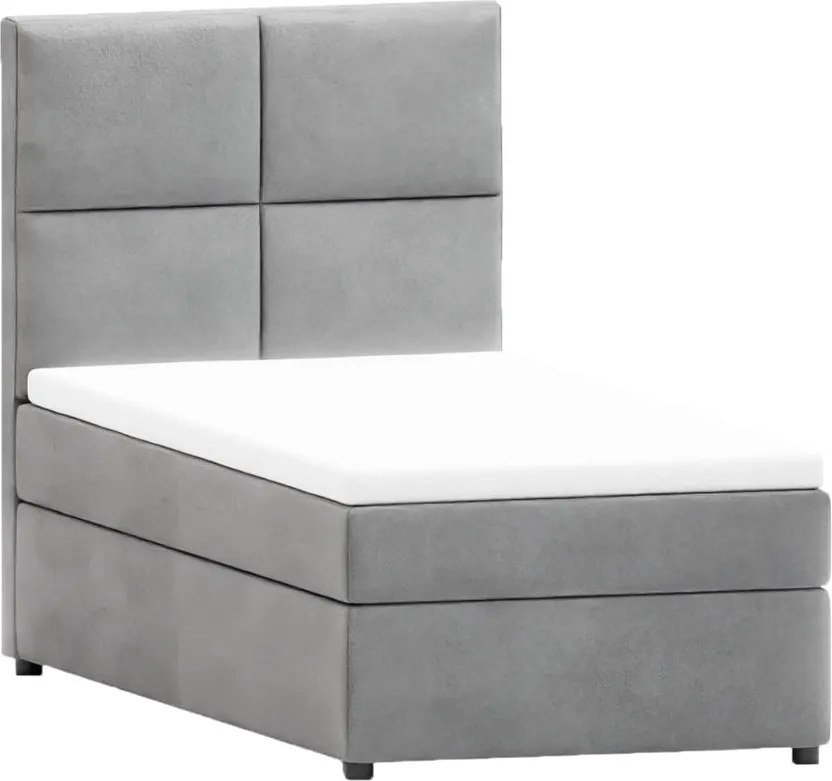 Светлосиво еединично тапицирано легло с място за съхранение с включена подматрачна рамка 80x200 cm Lena – Ropez