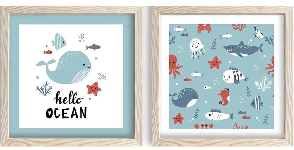 Детски картини в комплект от 2 броя 33x33 cm Hello Ocean - Wallity