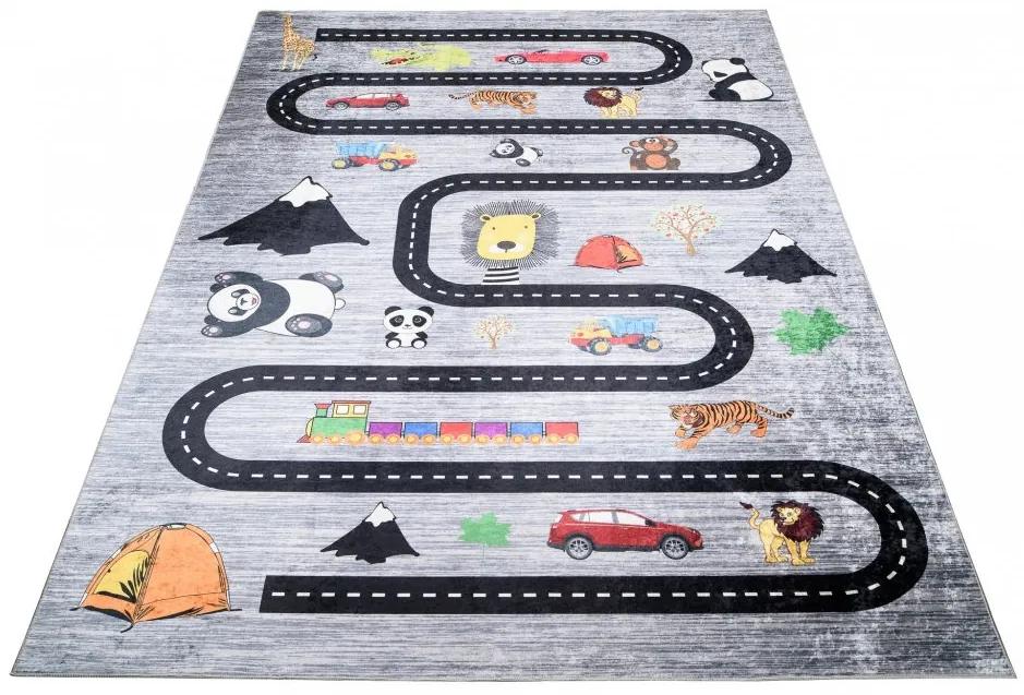 Детски килим с мотиви на път, кола и животни Ширина: 80 см | Дължина: 150 см