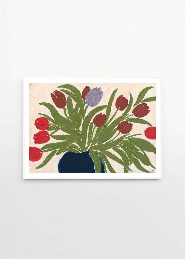 Постер 70x50 cm Tulips in a Blue Vase – Anine Cecilie Iversen – The Poster Club