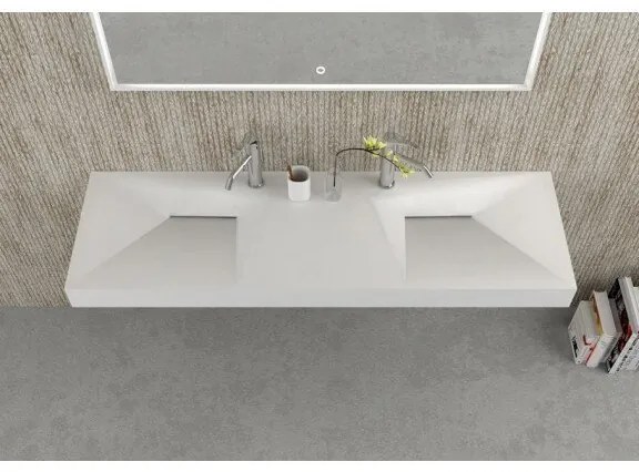 Мивка за баня ICB 15046, двойна, стенен монтаж, с отвор за смесител, бял мат, 150x46x12см