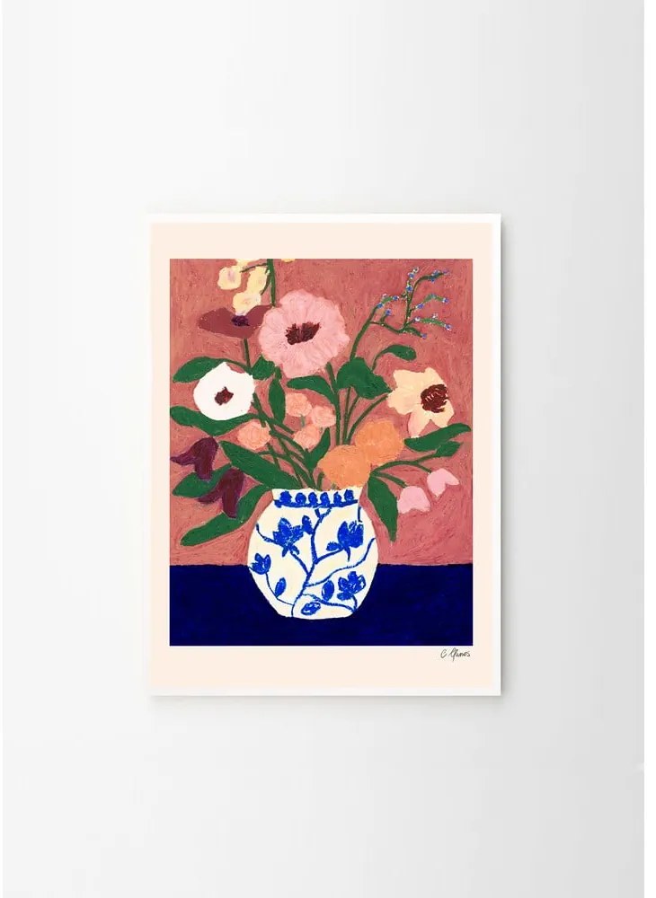Постер 30x40 cm Flowers on Blue Table – Carla Llanos – The Poster Club