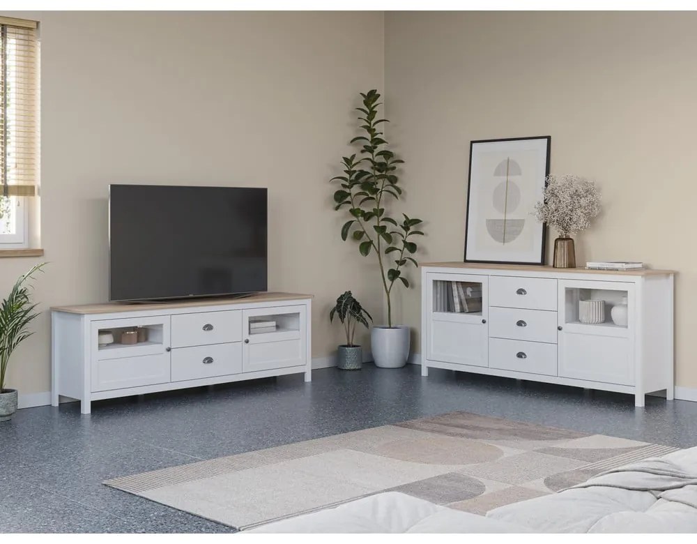 Бял нисък скрин от масивен бор 180x80 cm Misti – Marckeric