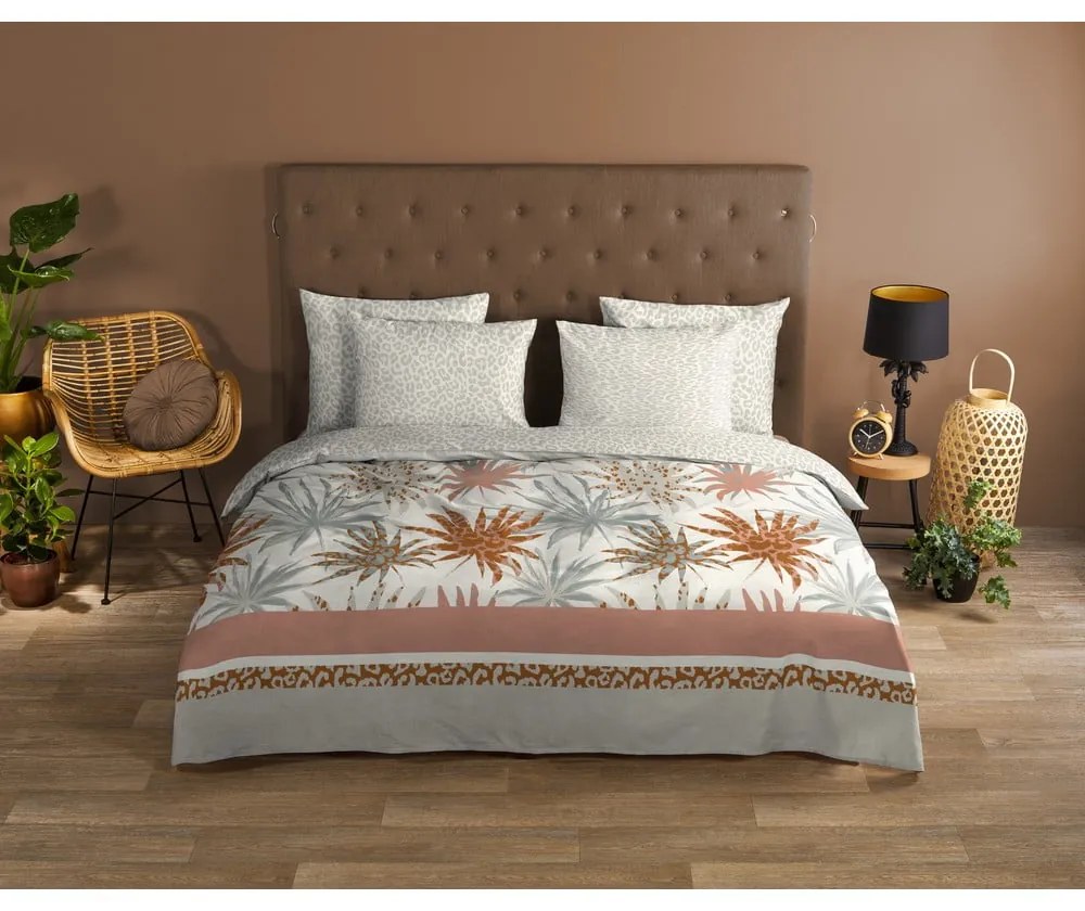 Бяло и светлосиво памучно спално бельо за единично легло 140x200 cm - Good Morning