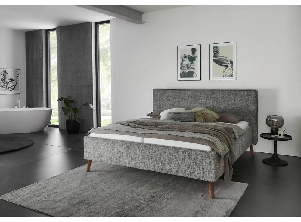 Сиво тапицирано двойно легло с място за съхранение с включена подматрачна рамка 160x200 cm Riva – Meise Möbel