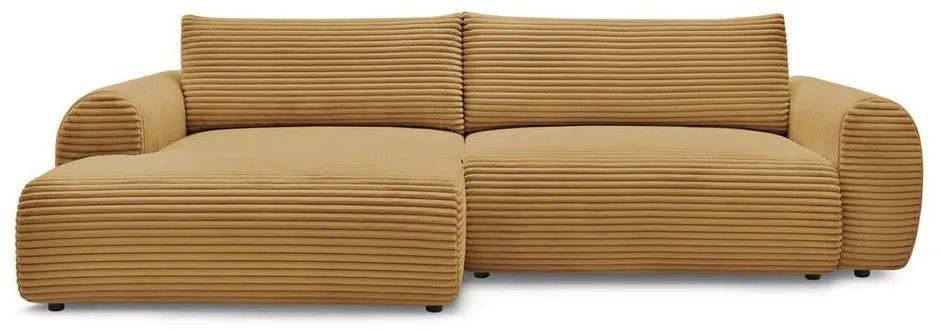 Разтегателен ъглов диван от рипсено кадифе в цвят горчица (ляв ъгъл) Lucien – Bobochic Paris