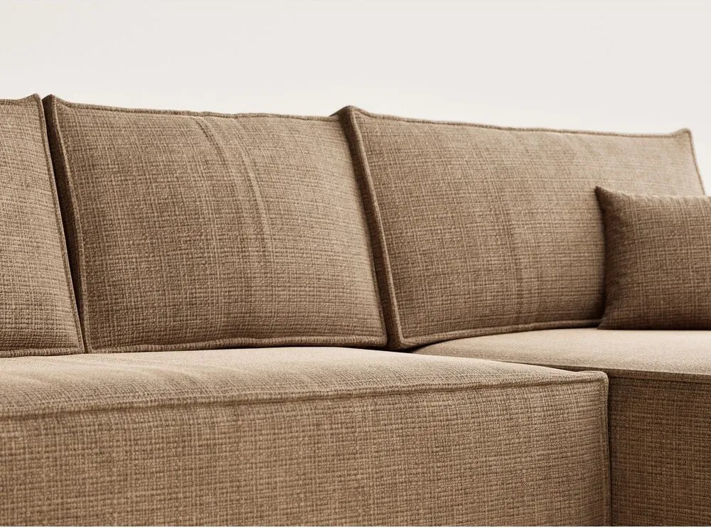 Светлокафяв шенилов сгъваем/с място за съхранение ъглов диван (десен ъгъл) Maze – Maison de Rêve