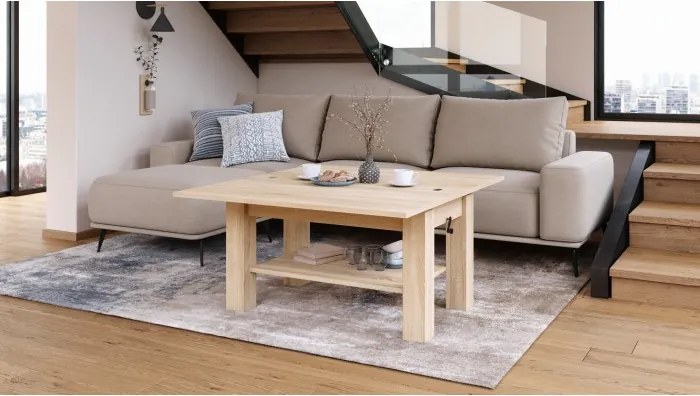 БРАВО Дъб Сонома - РАЗТЕГАТЕЛНА ХОЛНА МАСА С ПОВДИГАЩ МЕХАНИЗЪМ И С РАФТ