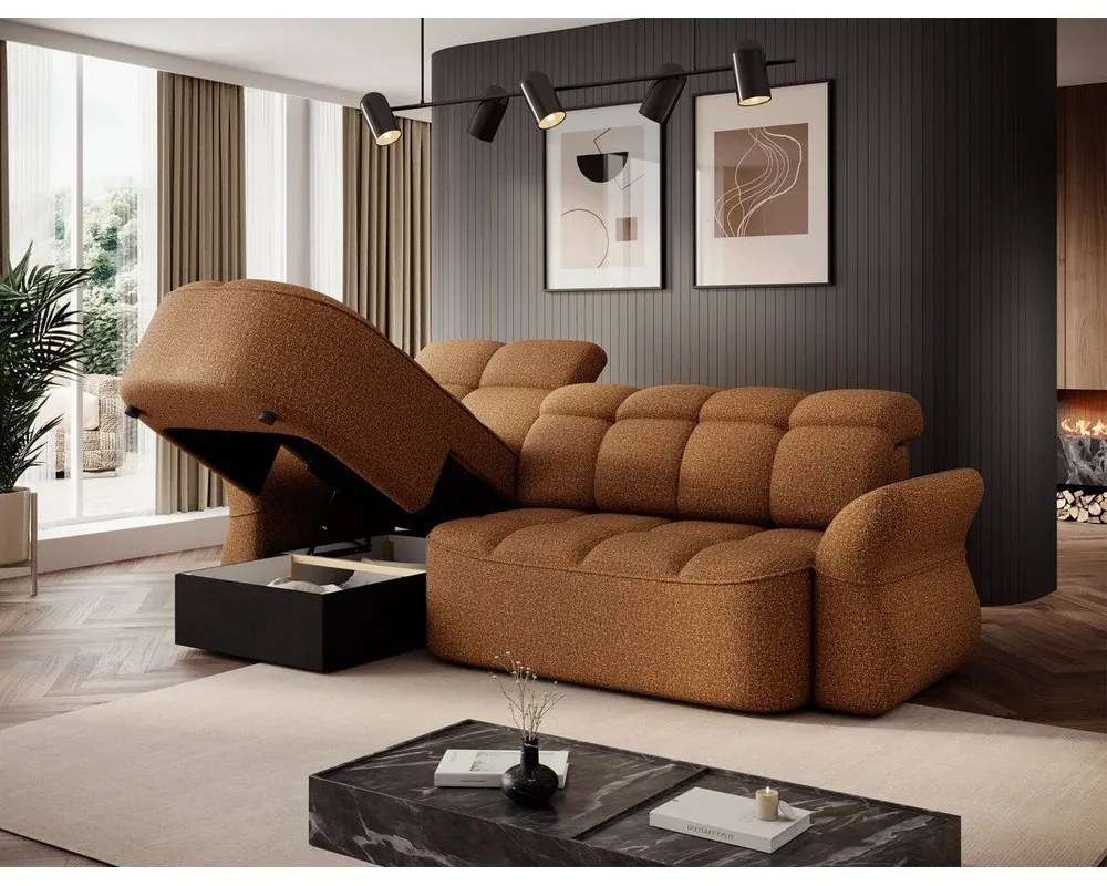 Жълт/кафяв кадифен сгъваем/с място за съхранение ъглов диван (ляв ъгъл) Beneth – ELTAP