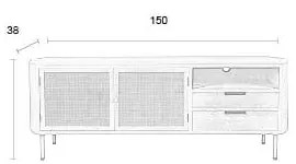 Кремава ратанова маса за телевизор 150x55 cm Amaya - White Label