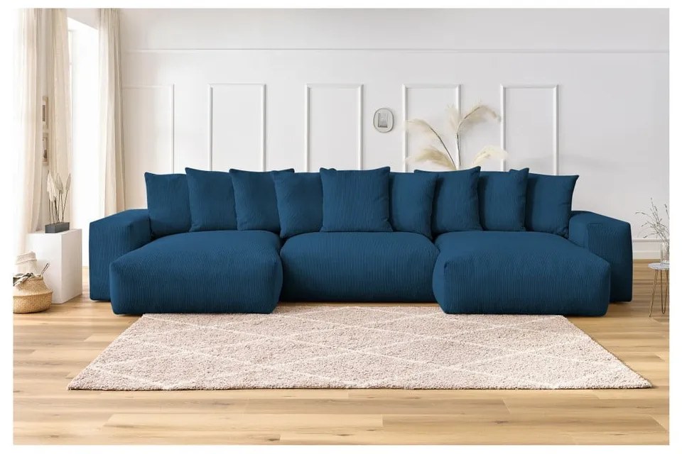 Тъмносин ъглов диван от рипсено кадифе Voltaire – Bobochic Paris