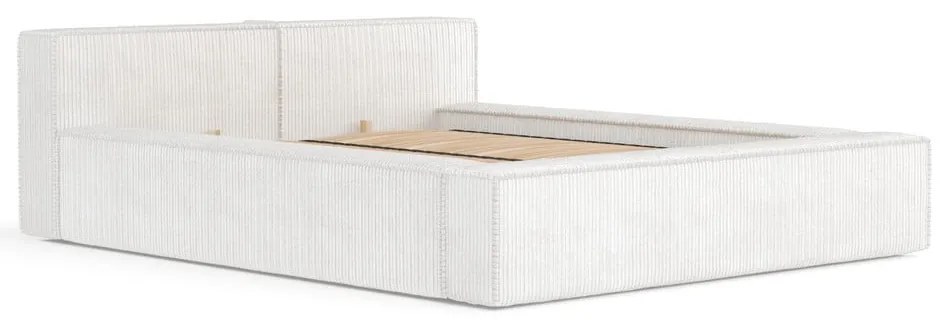 Кремаво двойно легло 140x200 cm тапицирано с място за съхранение с включена подматрачна рамка Voliera – Maison de Rêve