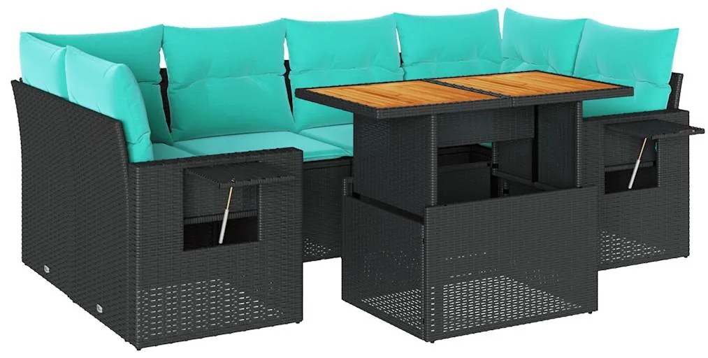 3327116 vidaXL Градински комплект диван с възглавници 7 части черен полиратан