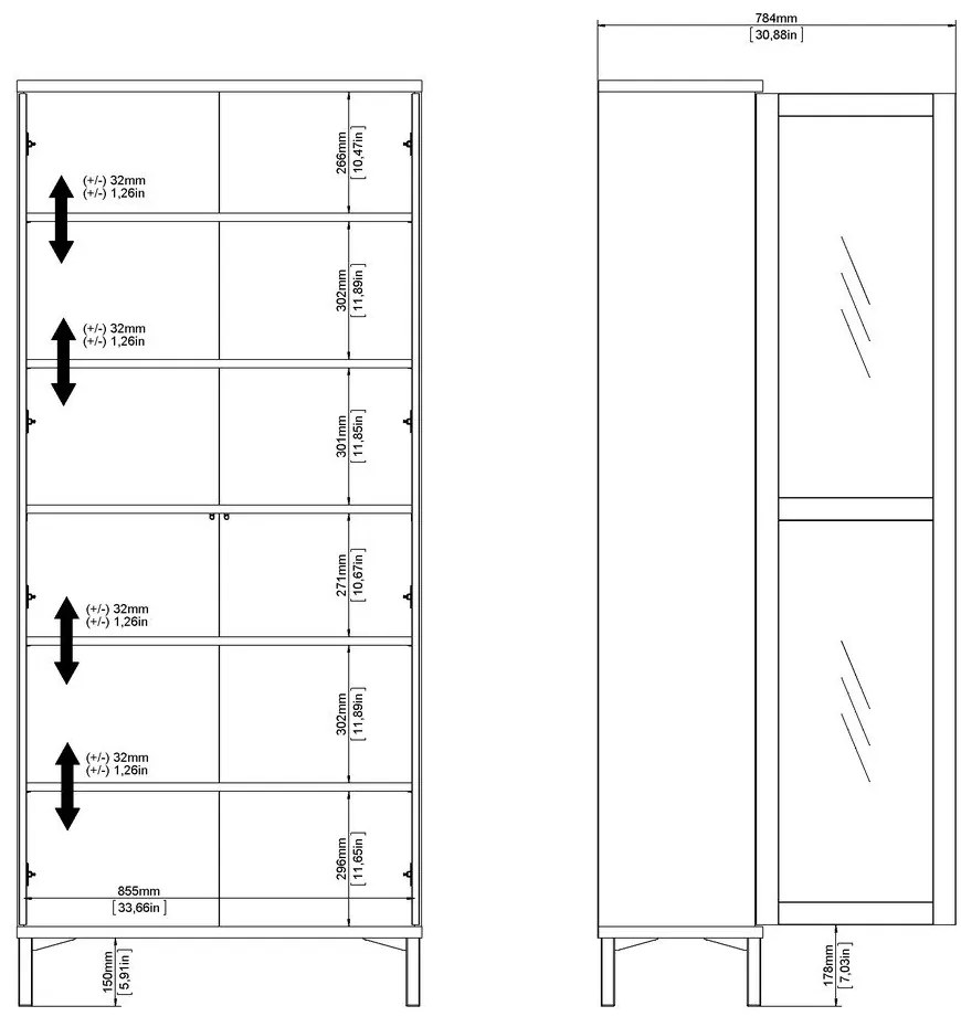 Витрина от дъбов декор в бял и естествен цвят 89x203x36 cm Roomers – Tvilum