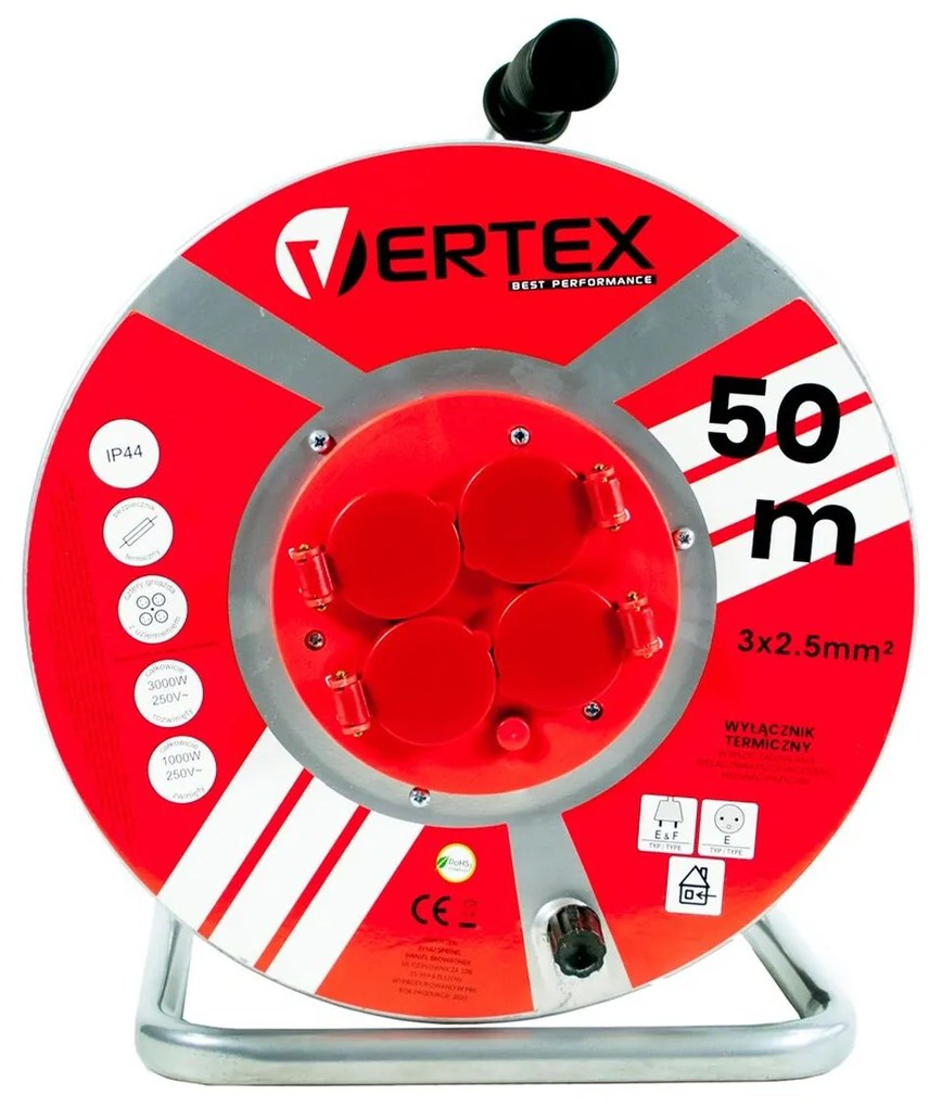 Удължител Vertex PB50METAL Черен Сребро 50 m