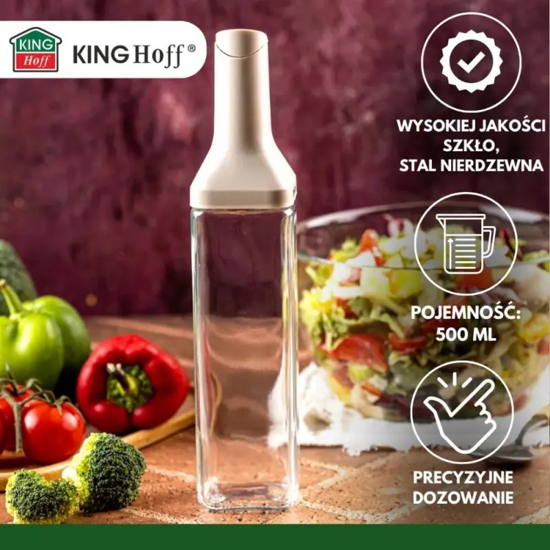 Стъклена бутилка за дресинги Kinghoff KH 2004, 500 мл, Дозатор, Плътно затваряне, Бежов