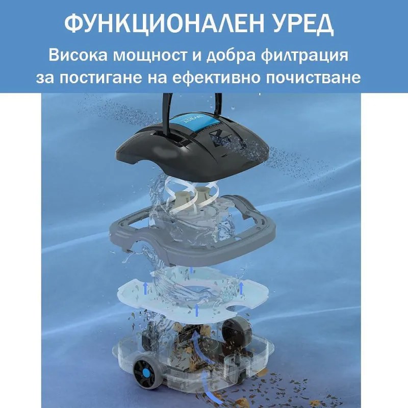 Безкабелен робот за почистване на басейни Wybot OSPREY 200 MAX, 5200 mAh, За до 80 м2, Двоен мотор, Автономия 100 минути, Self-beaching, Auto-reverse, IPX8, Сив