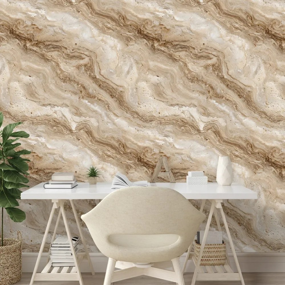 Тапет – Естествен бежов мраморен мотив