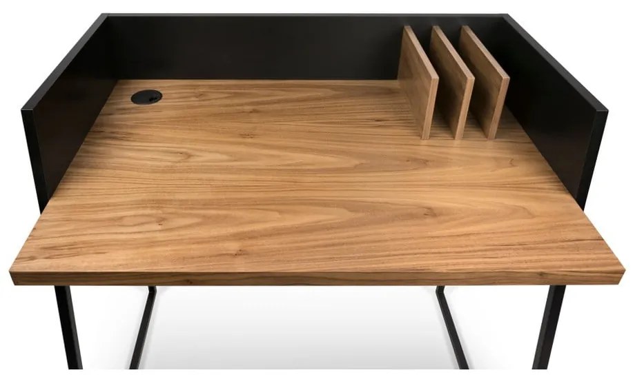 Черно работно бюро с детайли от орехово дърво Volga - TemaHome