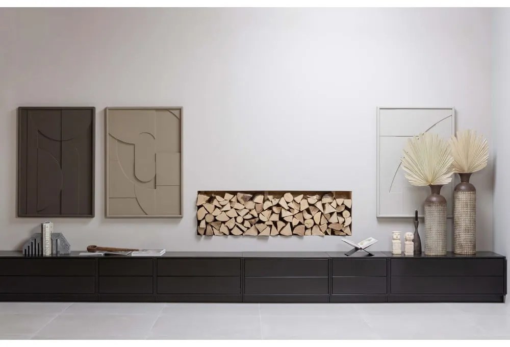 Черен TV комплект от масивен бор 206x40 cm Finca – WOOOD