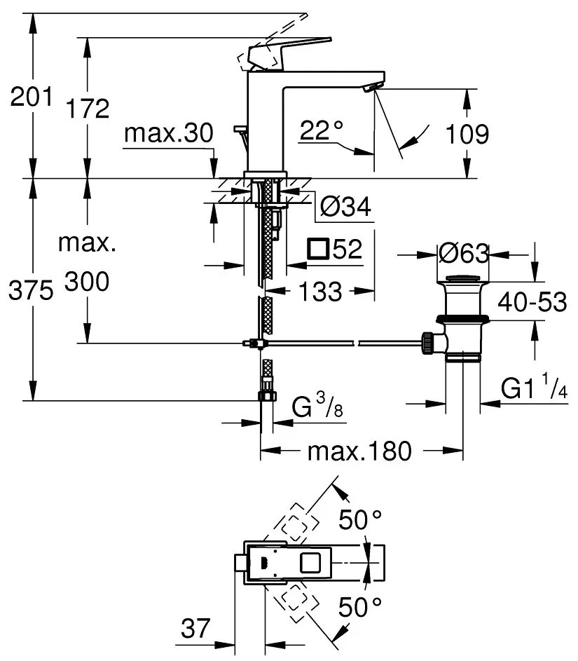 Смесител за мивка Grohe Eurocube M-size-Антрацит Mat