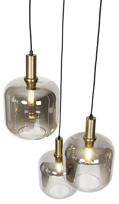 Дизайнерски висящ аплик черен със злато и опушено стъкло 3-светлина - Zuzanna