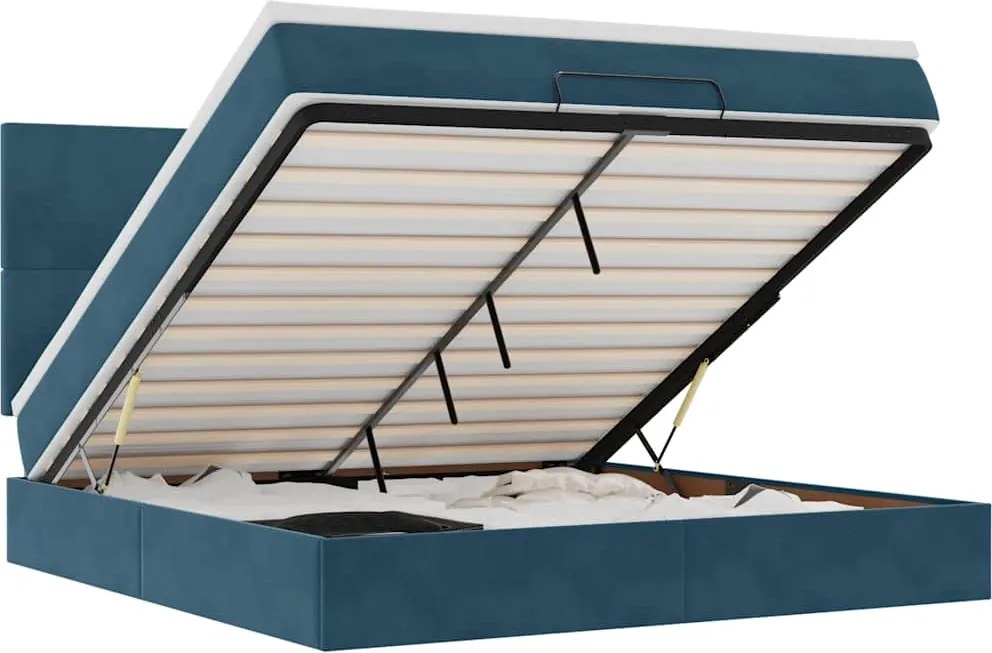 3314268 vidaXL Османска легло с матраци и LED, тъмносиньо, 180x200 см, кадифе