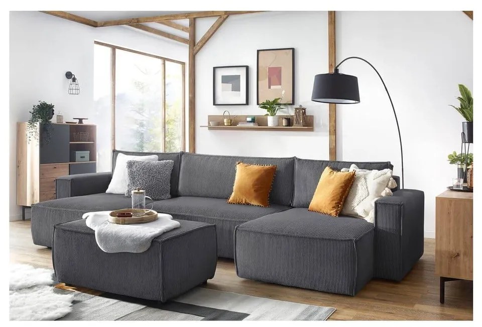 Тъмносива табуретка от велур Nihad - Bobochic Paris